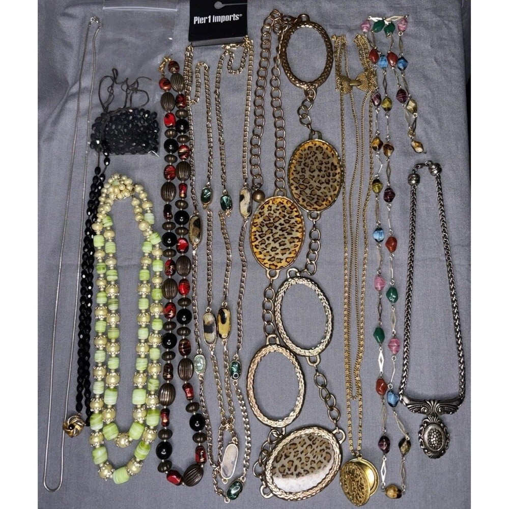 Boho Costume Jewelry Lot 9 Owl Locket Beaded Necklaces Pier 1 Animal Mixed